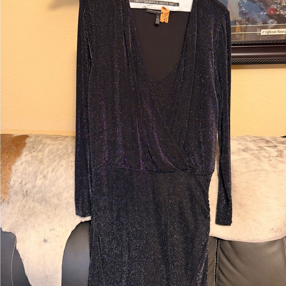 White House Black Market Black Shimmer Dress Size 14